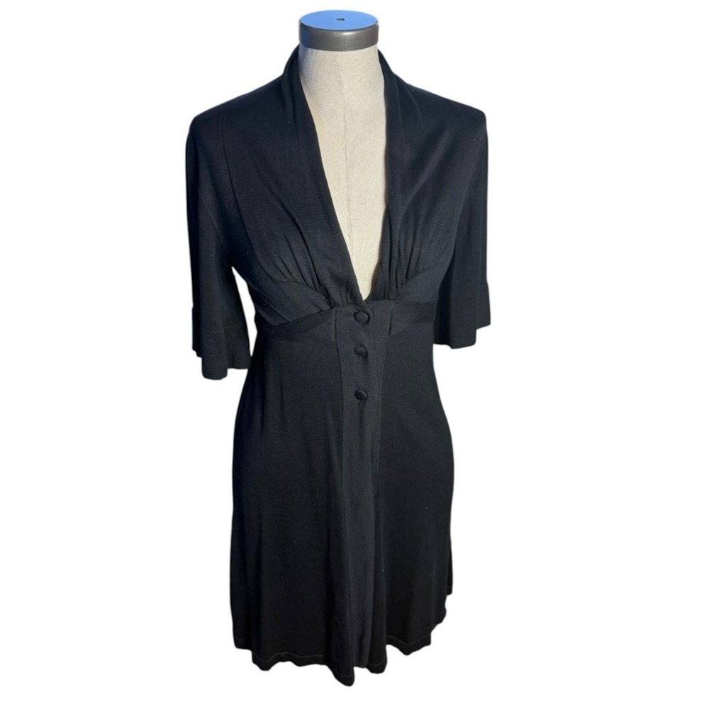 Hoss Intropia Black Silk Cotton Knit Empire Waist V-Neck Dress XS ABR.4620.225